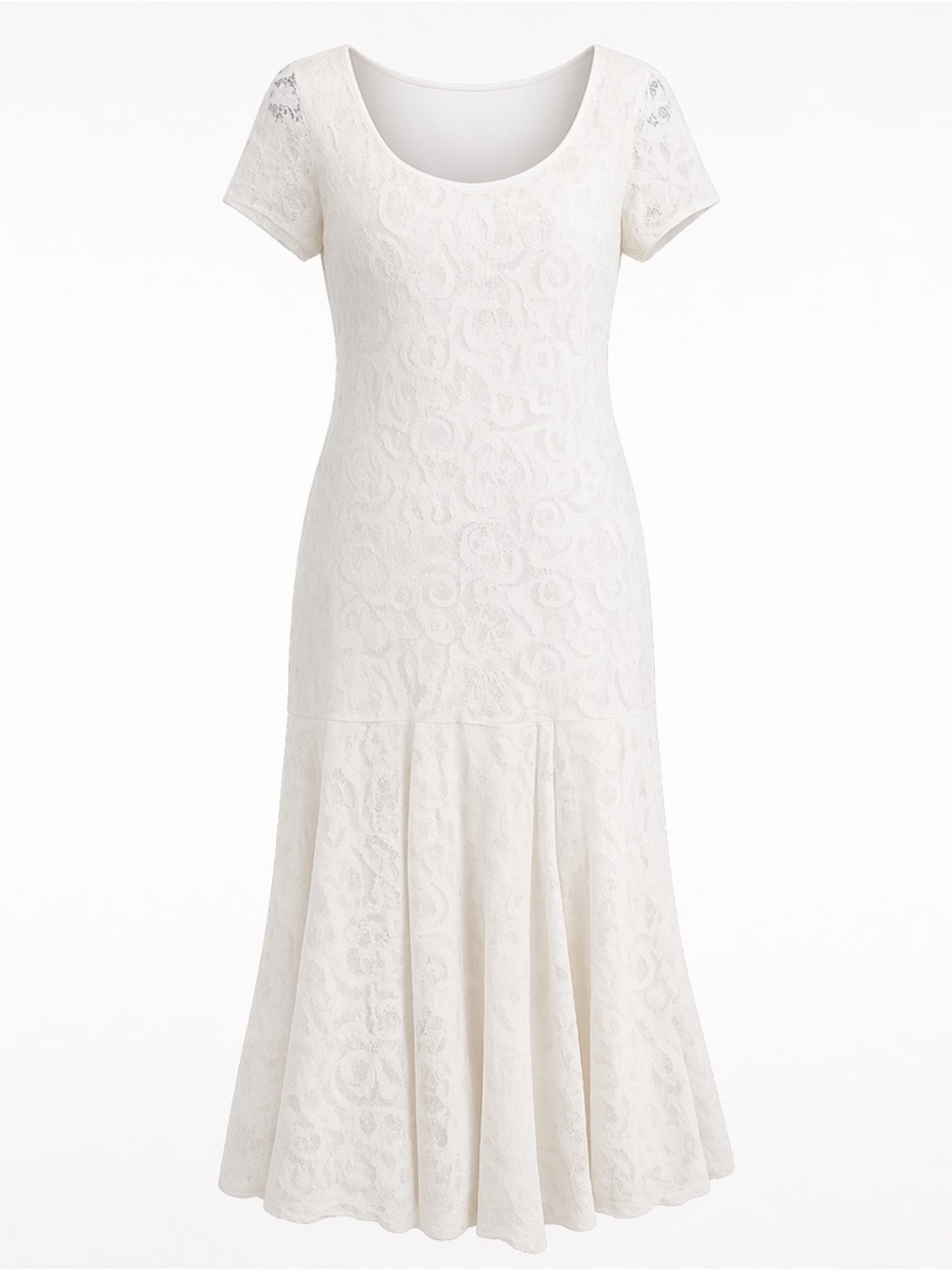 Ivory Lace Overlay Long Mermaid Style Formal Dress Lace Cap Sleeves Made in USA